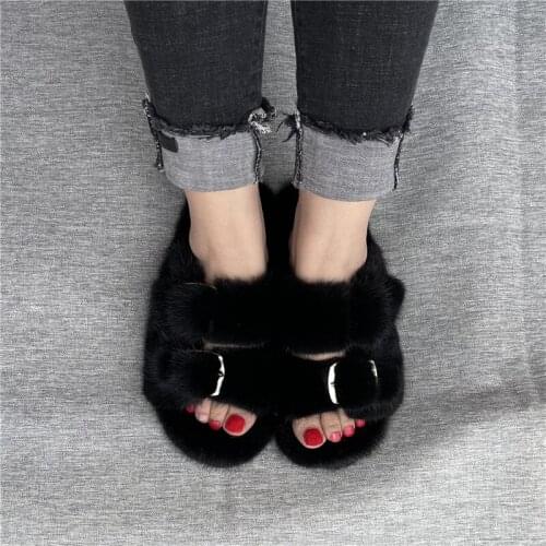 Winter New Ladies 100% High Quality Real Mink Slippers Casual Flat Sandals Home Indoor Shoes Women Outdoor Slippers Wholesale
