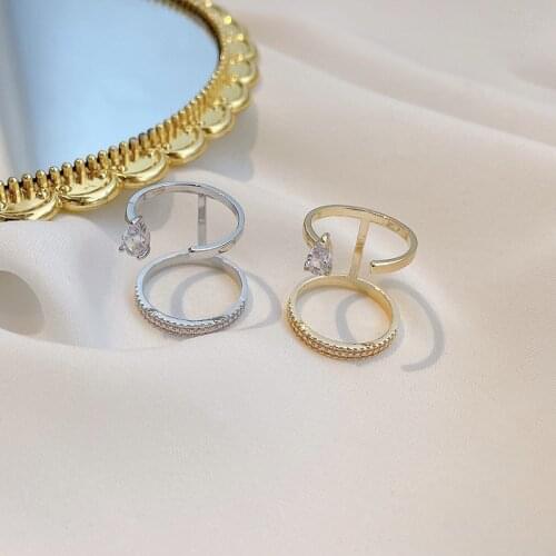 TIMEONLY Creative Double Layering CZ Zirconia Open Rings Delicate Party Ring Street Style Jewellery for Women Ladies Gifts