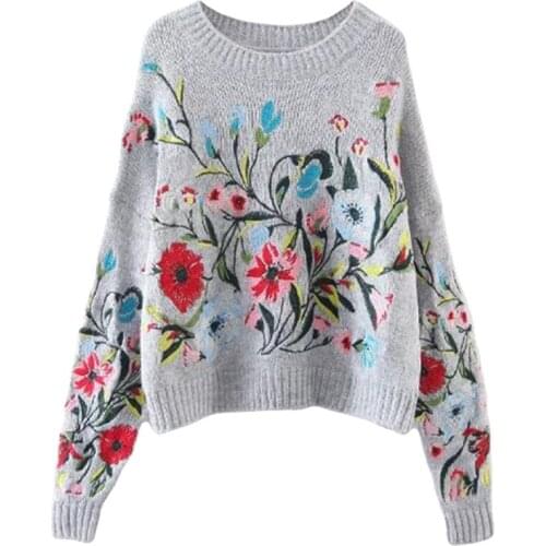 Runway Sweater Women Luxury Brand Design 2018 Autumn Winter Fashion Flowers Embroidery Loose Pullovers and Sweaters Tops New