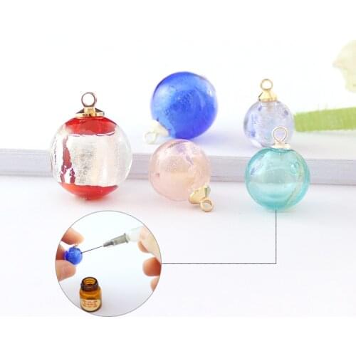 1PC Murano Glass Essential Oil Ball with Metal Cap Aromatherapy Bottle Pendant With Diffuser Hole Diy Necklace Bracelet Finding