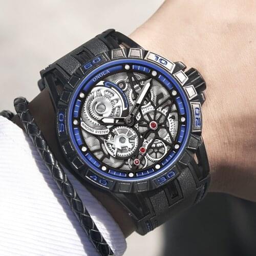 2020 Skeleton Steampunk Cool Men Watch Luxury Brand Quartz Rubber Band Boy Sport Vintage Mechanical Face Wristwatch