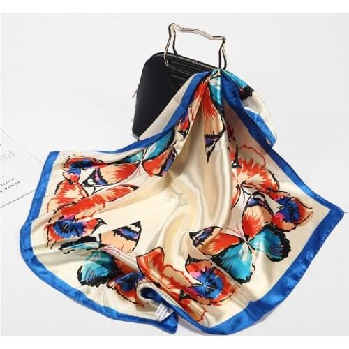 60*60CM Small Square Scarf Wild High-end Butterfly Simulation Silk Scarf Satin Cloth Female Temperament Butterfly Print Scarf