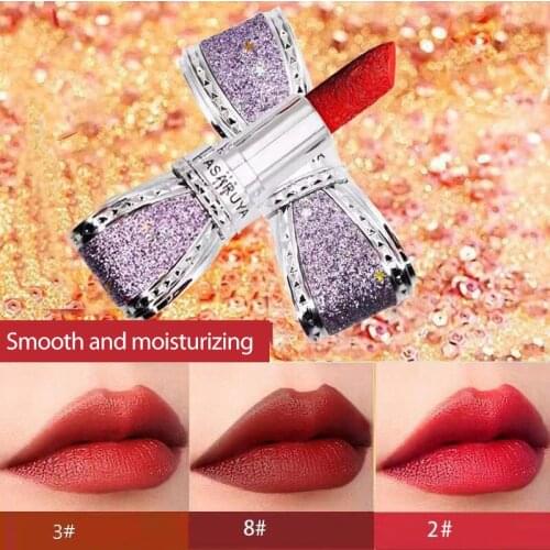 8 Colors Bowknot Carved Gold Diamond Lipstick Velvet Matte Waterproof Long Lasting Lips Makeup Cosmetics TLM1