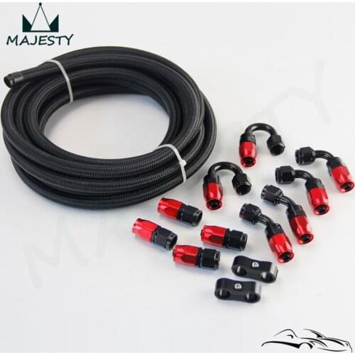 AN6 NYLON/ Steel Braided OIL/FUEL line/hose 6AN +Fitting Hose End Adaptor KIT Black