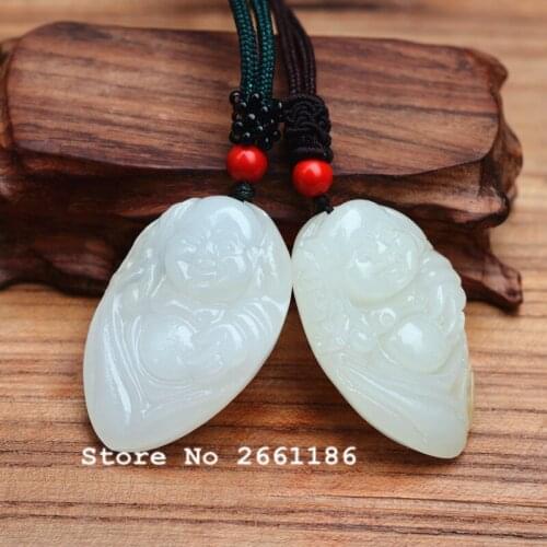 White Afghanistan Stone Pendant Carved Laughing Buddha Pot-bellied maitreya Gift for Men Women Stone nephrite Jades Jewelry