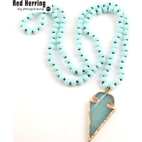 Free Shipping Fashion Bohemian Tribal Jewelry BlueLong Crystal Knotted Arrowhead Necklaces For Women Ethnic Necklace