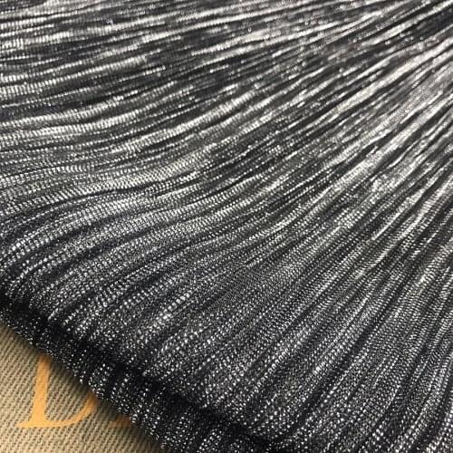 2 meters 150cm 59" width silver black shiny ultra-fine pleated accordion mesh tulle fabric evening dress clothes materials MM451
