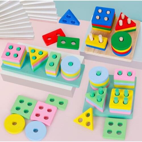 Childrens Wooden Block Toddlers Gifts Shape Matching Color Cognition Early Childhood DIY Building Blocks Educational Baby Toys