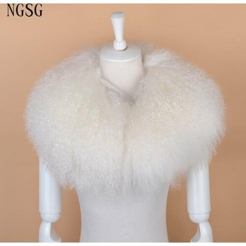 Winter Black Genuine Mongolian Sheep Round Ring Real Fur Collar Sweater Gray Sheepskin Collars Thickened Wool Collar Scarf Girl
