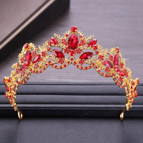 Red Crystal Tiaras And Crowns For Women Gold Color Hair Jewelry Party Wedding Bridal Princess Diadems Party Hair Accessories