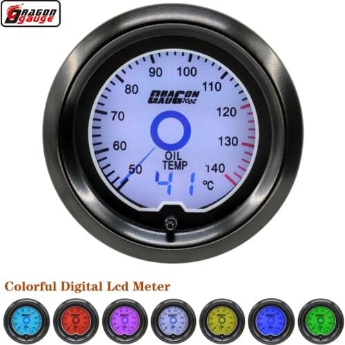 Dragon 52mm 2 Inch 7 Color Backlight LCD Digital Point Auto Oil Temp Gauge 50-140 Celsius Car Temperature Meter Free Shipping