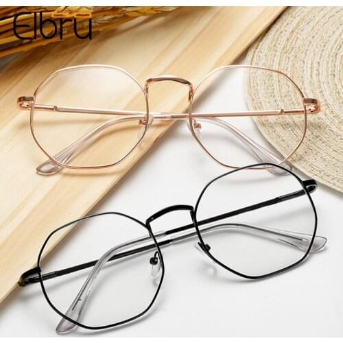 Elbru Vintage Women Myopia Glasses Round Metal Short-sighted Eyeglasses Clear Nearsighted Flat Mirror Eyewear Diopters-100to-400