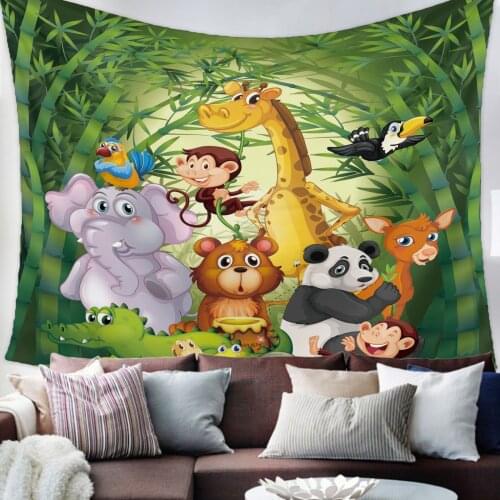 Cartoon Animal Green Bamboo Panda Elephant Tapestry Bedroom Home Decoration Wall Blanket Tapestry Bedroom Wall Hanging Yoga Mat