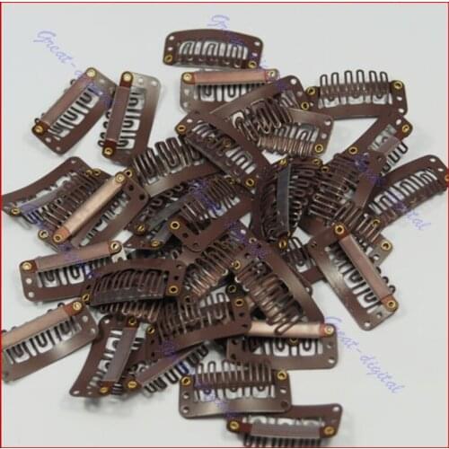 Hot 32mm 10 pcs Middle U Brown Snap Hair Clip For Wig Hair Extension