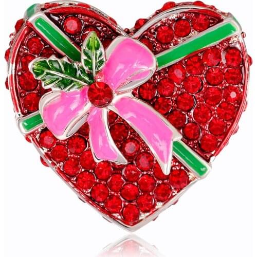HOSENG Red Crystal Rhinestone Love Heart Brooch Lovers Jewelry Gift Pink Bowknot Gift Box Pin HS_292