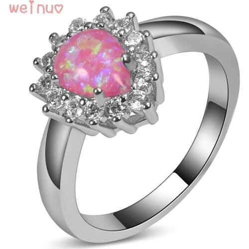 Weinuo Pink Opal White Crystal Drop Type Ring 925 Sterling Silver Top Quality Jewelry Wedding Ring Size 5 6 7 8 9 10 11 A240
