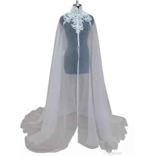 Lace Appliqued High Neck Wedding Wrap With Sleeveless Elegant Long Sheer Bridal Accessories Shawl Custom Made