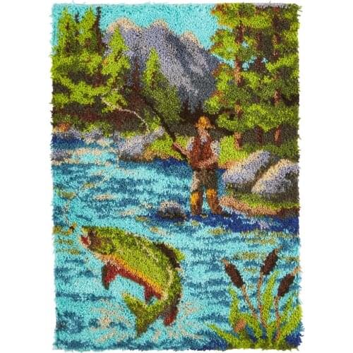 Latch Hook Kits Rug,with Printed Fish Canvas,Home Decoration Carpet Embroidery Tapestry Cross Stitch Kit DIY Handmade Rug