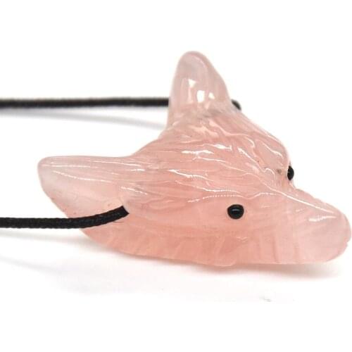 1.5" Wolf Head Pendant Natural Gemstone Rose Quartz Healing Crystal Necklace Animal Fashion Men Gifts Jewelry 1PC