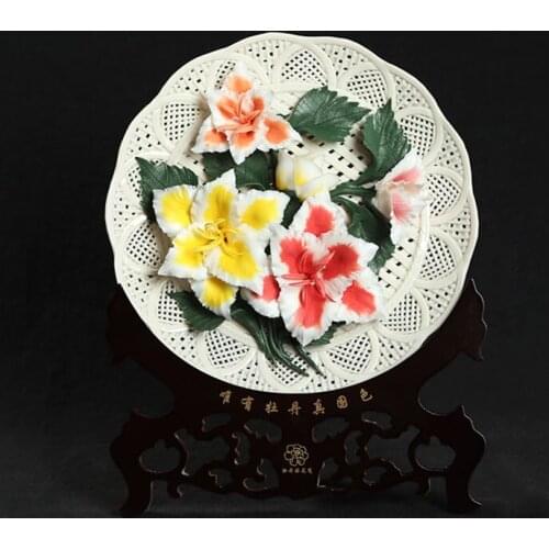 The peony plum Narcissus Lily ceramic porcelain disc hanging plate ceramic gift stencil art boutique hand disk