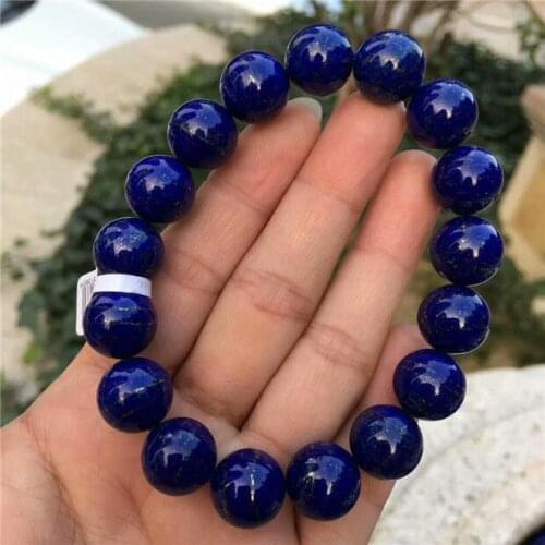 Genuine Natural Royal Blue Lapis Lazuli Beads Bracelet AAAA 12.8mm