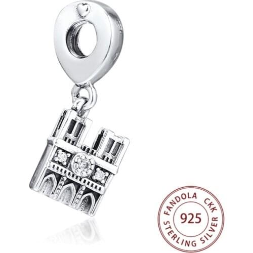CKK Fits Pandora Bracelet 925 Sterling Silver Bead Notre Dame Hanging Charms Beads for Jewelry Making kralen Bijoux