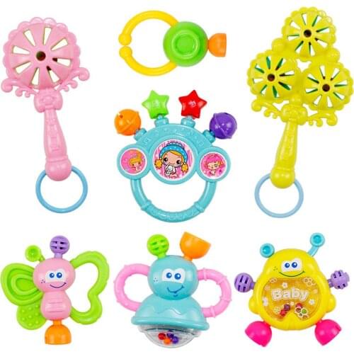 7pcs\set Hand Knocking Rattle Dumbbell Early Educational Toy for Kids Hand Bell Baby Toy 0-12 Months Infant Hand Grab Rattles