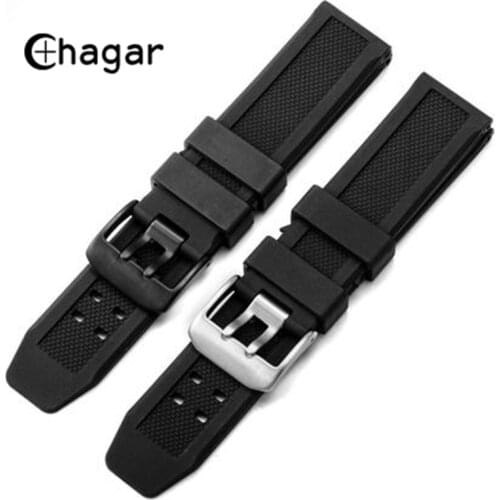 23mm Soft silicone natural rubber Watch Band Men Black Outdoor Military Sport Diving Watch Strap For Luminox Accessories