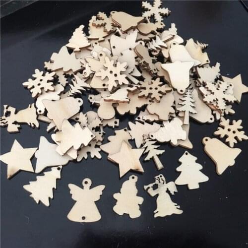 50Pcs/Lot Natural Wood Christmas Ornaments Reindeer Tree Snowflakes Bell Santa Star Christmas Decorations For Home 2018 Navidad