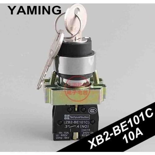 22mm Electrical Rotary Switch Knob 2 Position Selector Button Switch With Key Self-locking Latching 1NO XB2-BE101C (2pcs)