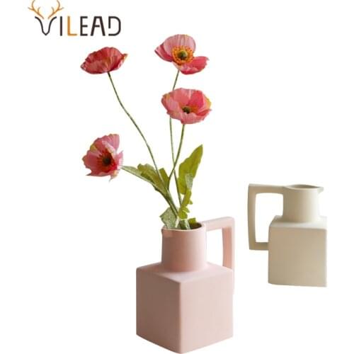 VILEAD Nordic Ceramic Vase Simple Rustic Teapot-Shaped Plantpot Home Decor Beautiful Flower Pot Living Room Desktop Decoration