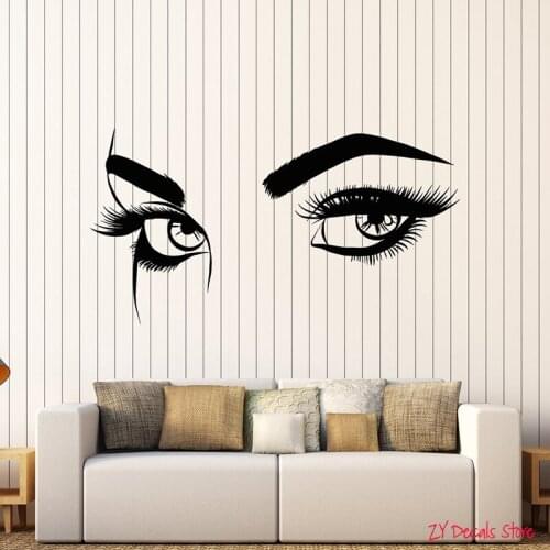 Face Vinyl Wall Decal Sexy Eyebrows Eyes Girl Woman Eyelashes Makeup Stickers Removable Bedroom Living Room Decor L640