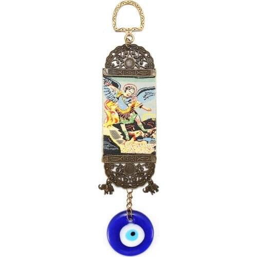 Vintage Turkish Blue Glass Evil Eye Amulet Wall Mounted Lucky Pendant Wind Chime Home Decoration Blessing Protection Gift 19*4cm
