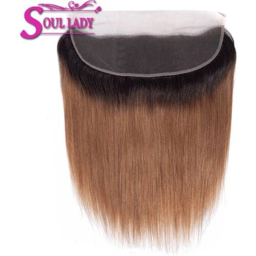 Soul Peruvian Straight Hair PrePlucked Ombre Lace Frontal Closure T1B/30 Two Tone Color NonRemy Human Hair Ombre Frontal Closure