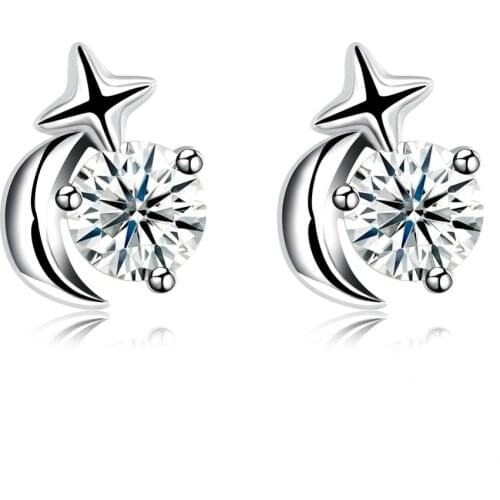 ZEMIOR Geometric Cross And Moon 925 Sterling Silver Stud Earrings For Women Clear Cubic Zirconia Wedding Earring Fine Jewelry
