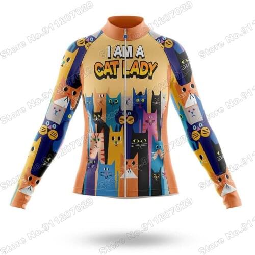 2021 I Am A Cat Lady Women Jersey Long Sleeve Cycling Clothing Race Road Bike Shirts Bicycle Tops MTB Uniform Maillot
