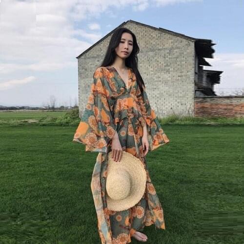 Womens Sets Two Piece 2019 Summer Boho Chic Floral Beach Holiday Pants And Top Two Piece Set Vintage Outfits For Women AA4783