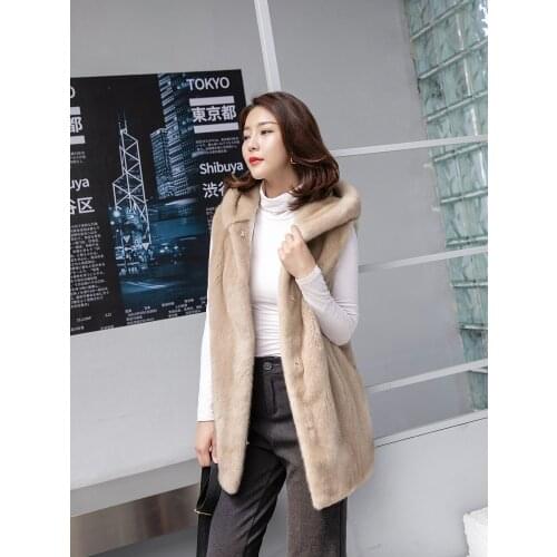 Natural Real Mink Fur Vest Coat Hooded Womens Mink Fur Outwear
