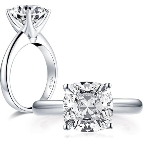 925 Sterling Silver 3.0ct Cushion Cut Solitaire Engagement Ring Simulated Diamond Silver Wedding Rings Jewelry