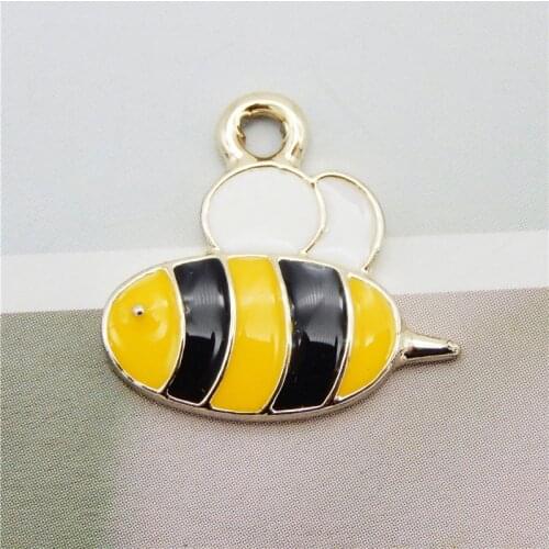 Julie Wang 10PCS Enamel Yellow Bee Charms Zinc Alloy Cartoon Honeybee Gold Tone Insect Pendant Bracelet Jewelry Making Accessory