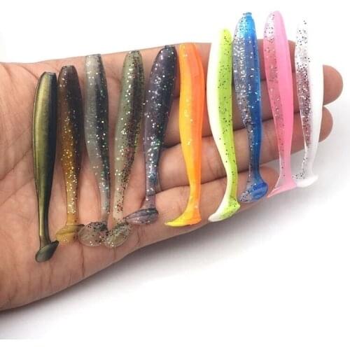 10pcs/set Soft Lures 55mm T Tail Jigging Fishing Lures Wobblers Tackle Double Color Bass Pike Aritificial Silicone Swimbait