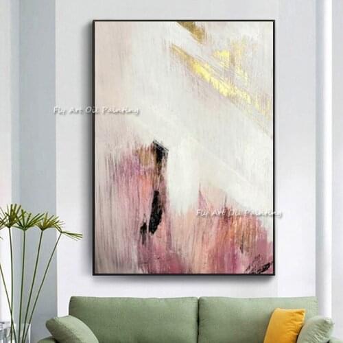 100% Handmade New Large Modern Abstract Pink Oil Painting On Canvas Gold Foil Picture Painted By Skill Artist Home Decor Gift