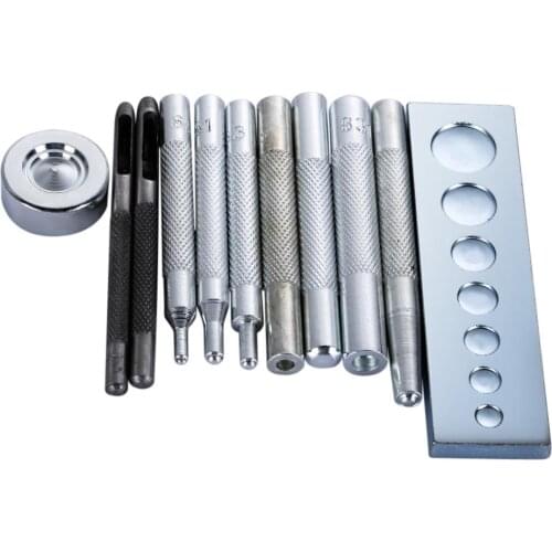 11pcs/set DIY Leather Tool Die Punch Hole Snap Rivet Button Setter Base Kit Leather Craft Tools Hole Punches Leather Punch
