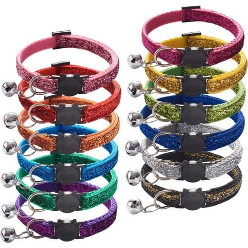 12 Pieces/lot Wholesale Pet Cat Collar With Bell Adjustable Puppy Kitten Neck Strap Collars For Cat Chihuahua Accessories