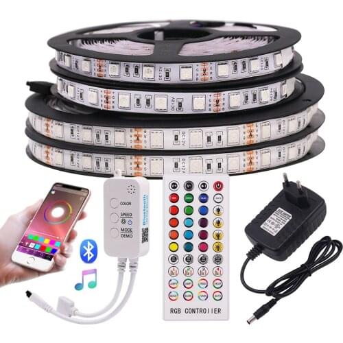 12V 5050 RGB Led Strip Light 5M 60Leds/M IP65 Waterproof LED Tape Bluetooth Music Flexible Ribbon Diode Lamp with 40 Key Remote