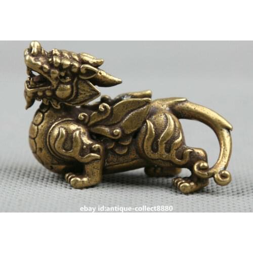 2.2" Curio Chinese Bronze Animal Kylin Chi-lin Qilin Pixiu Pi Xiu Beast Statue