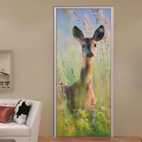 3D Vivi Effect Forest Deer Door Wall Stickers Wallpaper Wall Decals Poster Mural Living Room Bedroom Home Decor