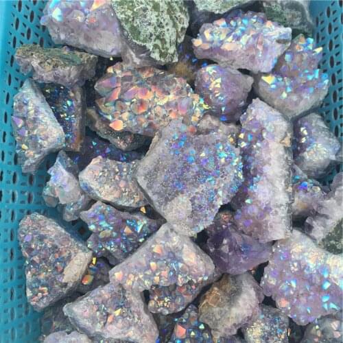 500g Wholesale natural angel aura crystal cluster electroplating Titanium coating quartz cluster stone Healing