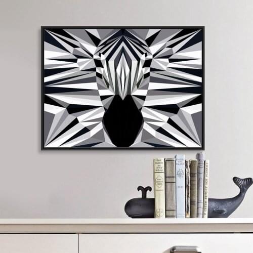 Abstract Geometric Zebra Canvas Art Print And Poster , Polygonal Animal Zebra Canvas Painting Wall Pictures Modern Home Decor