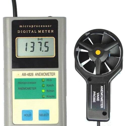 AM-4826 Digital Multifunctional Air Flow Speed Anemometer Conventional Twisted Vane Arms DATA HOLD